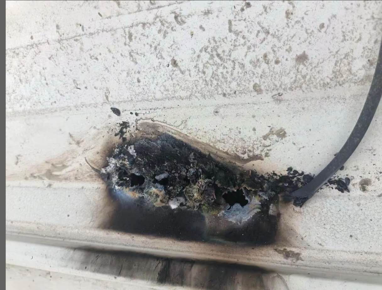 Burnt junction box fault close-up
